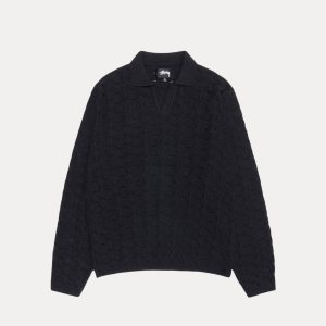 OPEN KNIT COLLARED SWEATER
